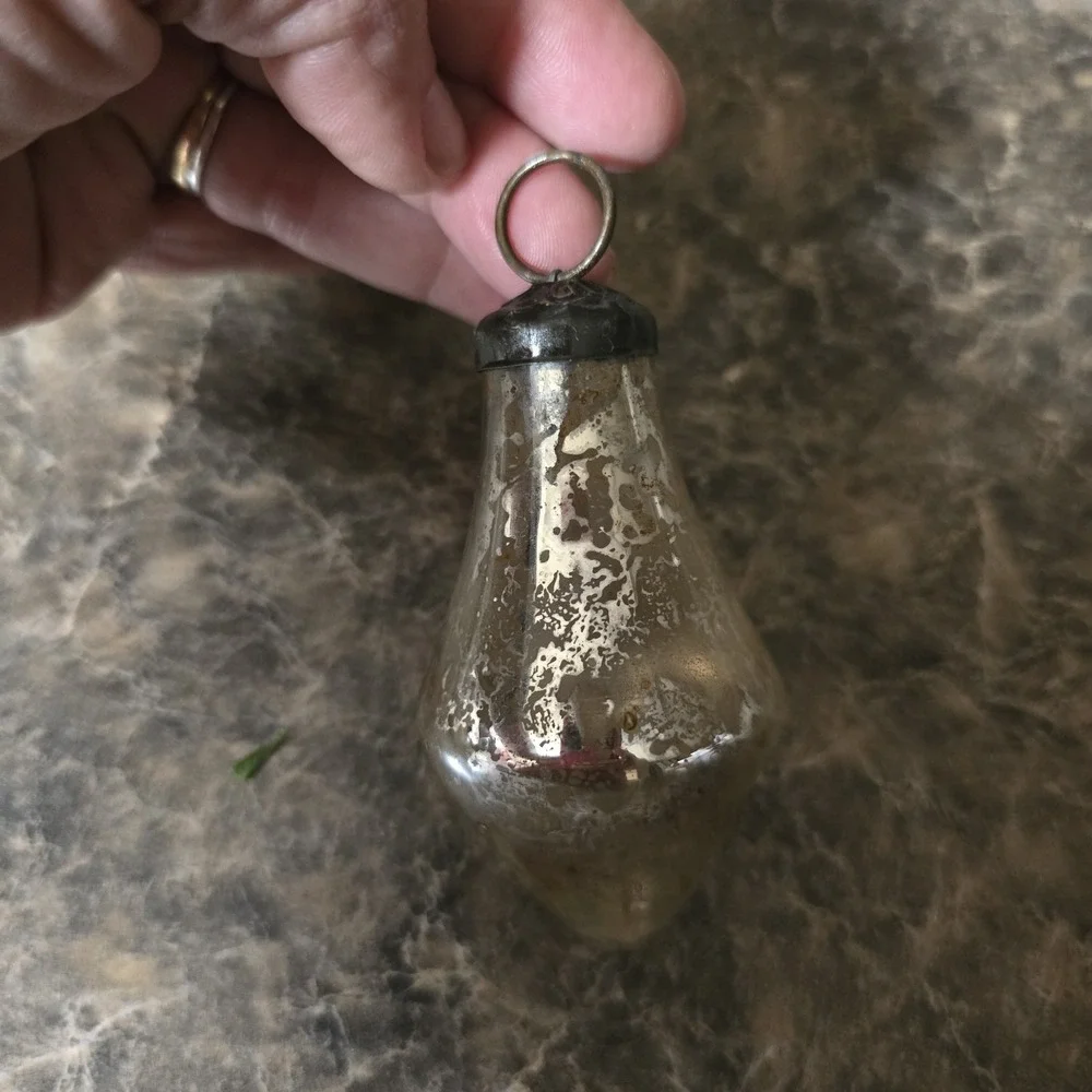 Vintage Mercury‎ Glass Christmas Ornament Teardrop Drop Shape Silver
